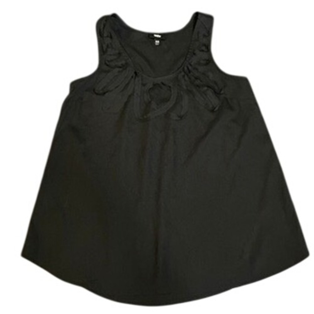 Mossimo Women Black Sleeveless Tank Top Ribbon Neckline Racerback Pleated XS